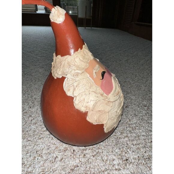 Vintage Hand Painted Santa Claus Large Gourd Folk Art Christmas Decoration 10" - Picture 8 of 8